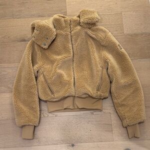 ALO tan Sherpa Jacket with removable hood